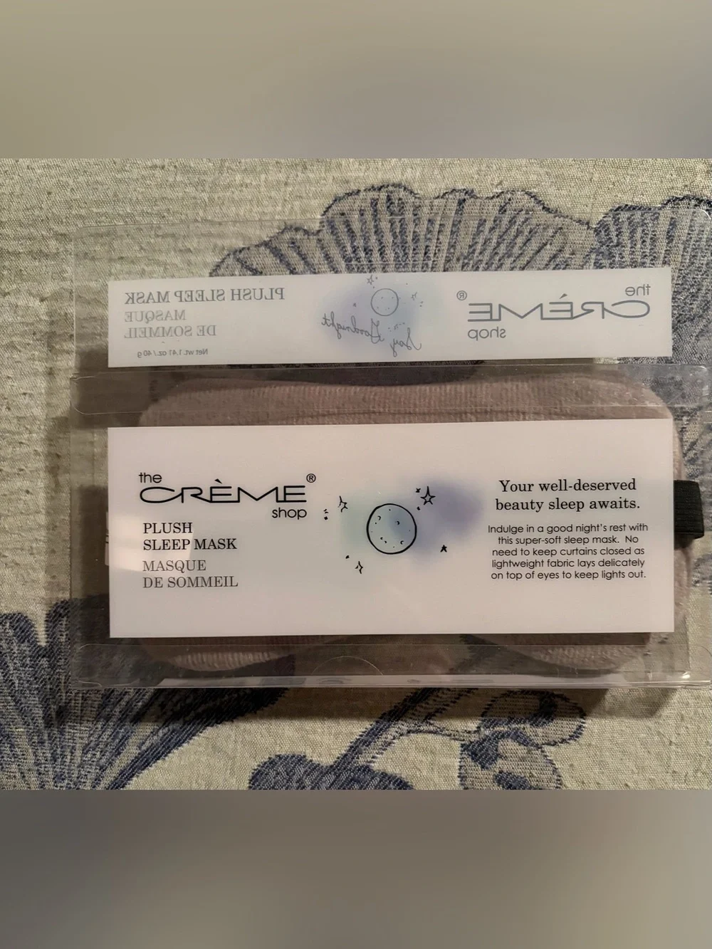 The Crème Shop Say Goodnight Plush Sleep Mask Gray New in Package